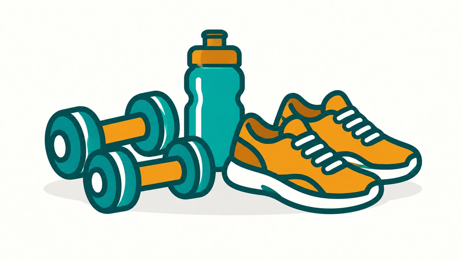 Illustration: Hanteln, Laufschuhe und Trinkflasche – Sport und Fitness für Monteure in Augsburg