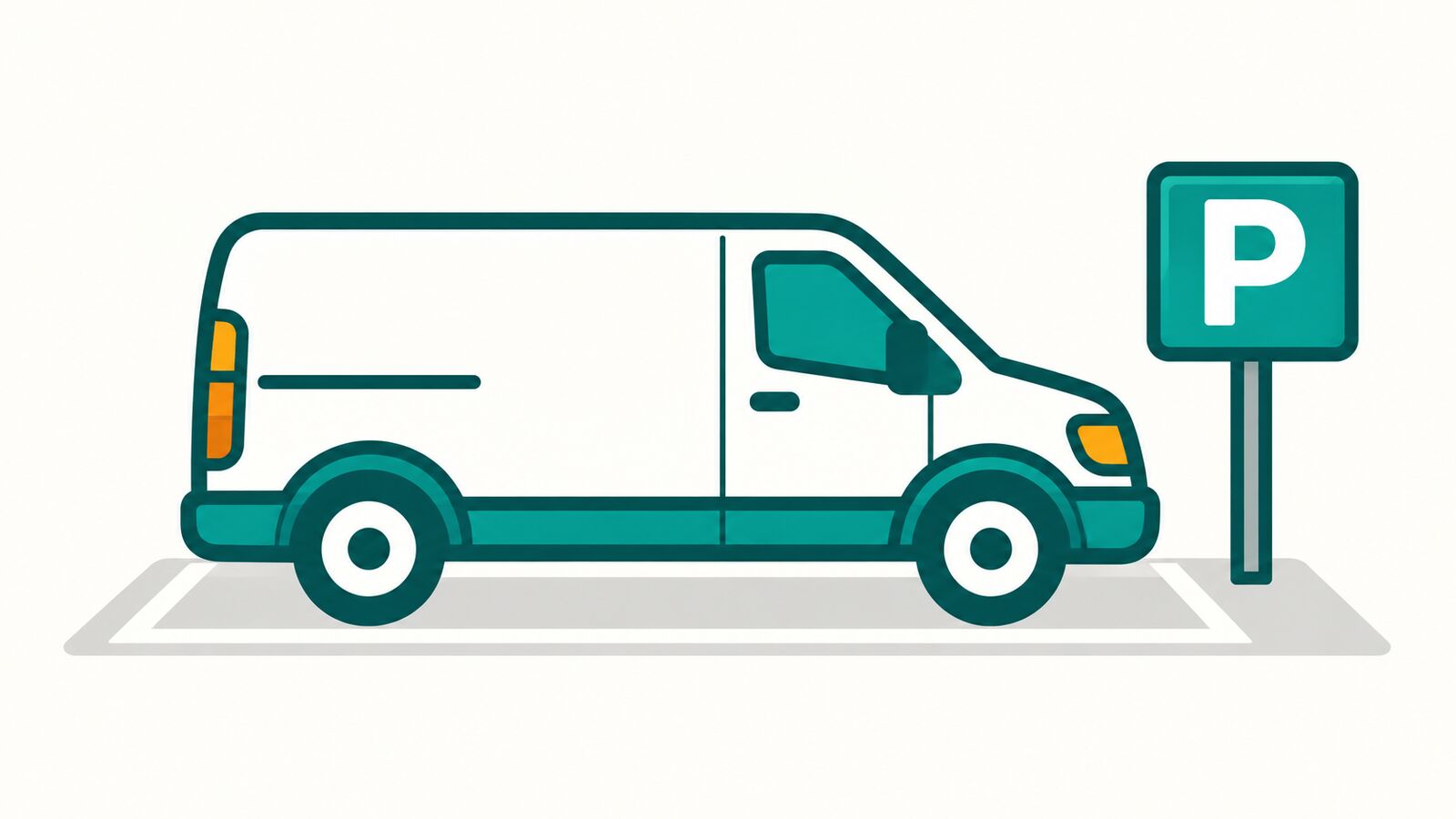 Illustration: white van in a parking bay with a P sign – parking company vehicles in Augsburg